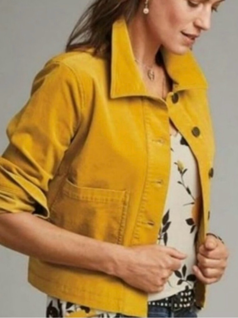 Cabi 3909 Citizen Jacket M Micro Corduroy Cord Marigold Mustard Yellow Pockets